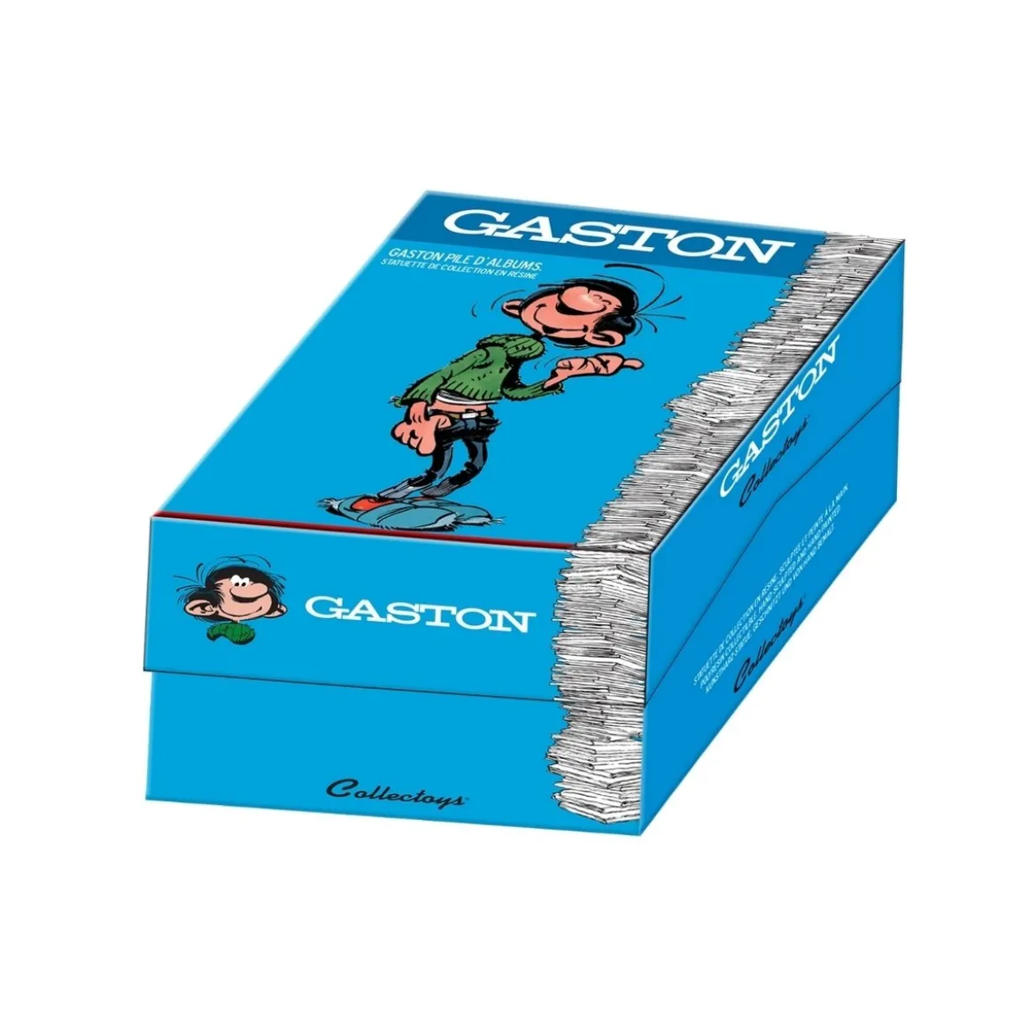 Collectoys - Gaston Lagaffe s'appuyant sur une pile d'albums