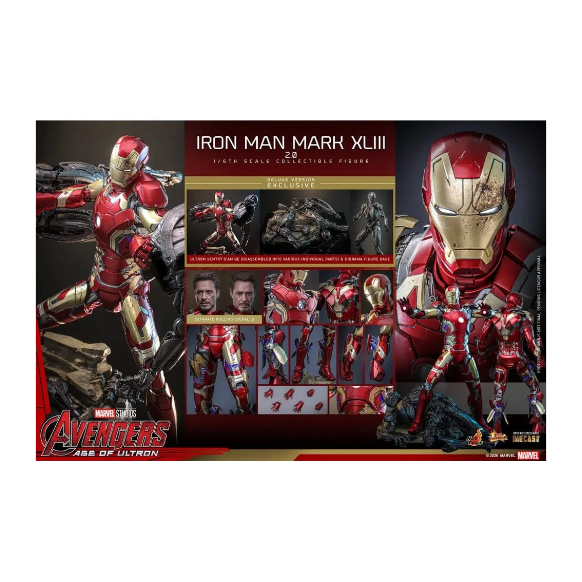 Hot Toys Iron Man Avengers 2 Age of Ultron - Iron Man Mark XLIII (2.0) Deluxe Version Die Cast MMS 1/6