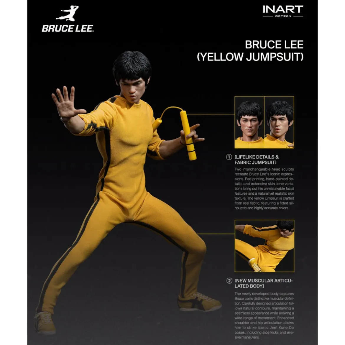 INART - Bruce Lee (Yellow Jumpsuit) 1/12 Action Figure - Le Jeu de la Mort
