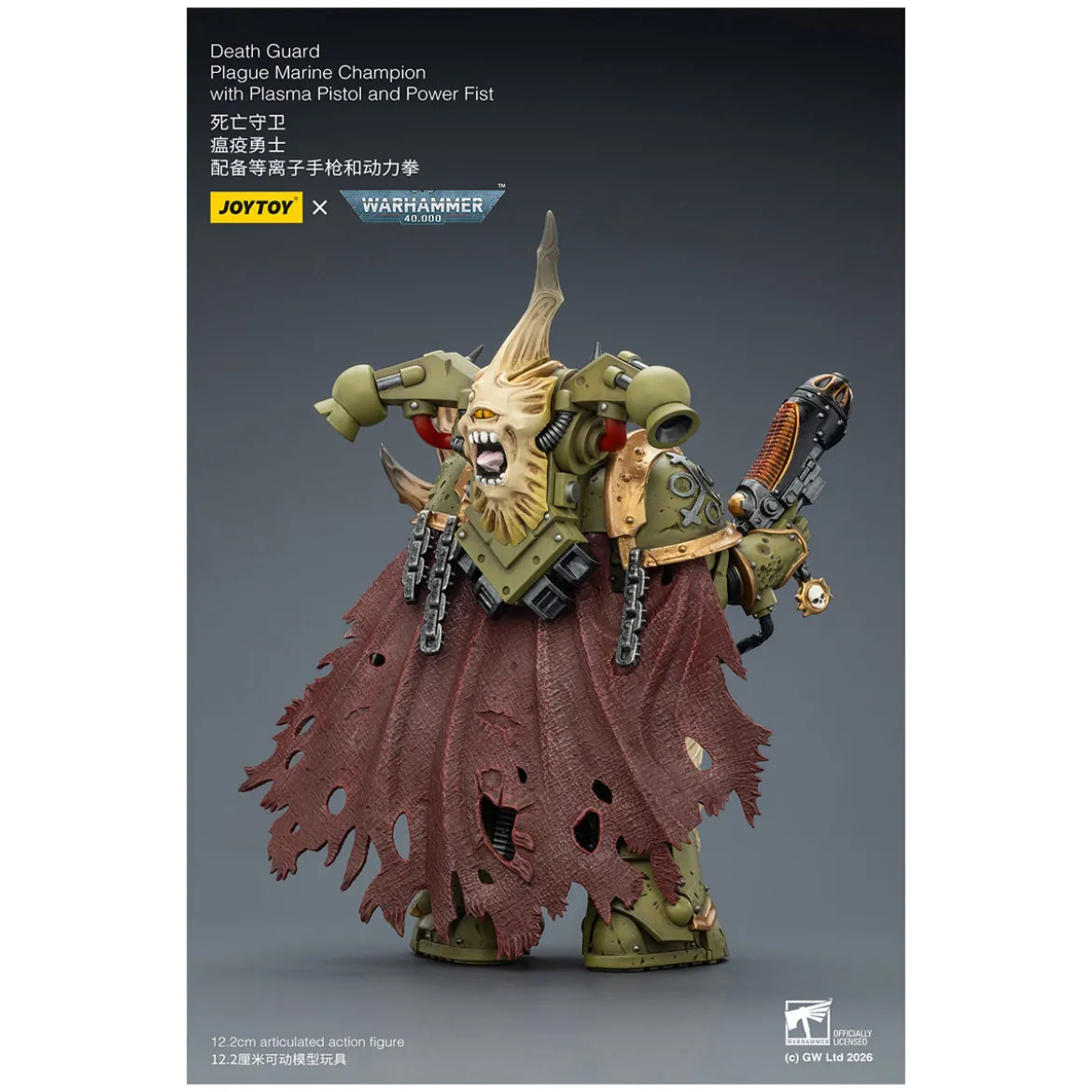 Joytoy - Death Guard - Plague Marine Champion with Plasma Pistol and Power Fist 1/18 - Warhammer 40k