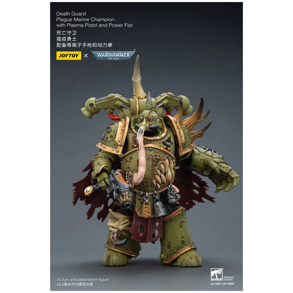 Joytoy - Death Guard - Plague Marine Champion with Plasma Pistol and Power Fist 1/18 - Warhammer 40k
