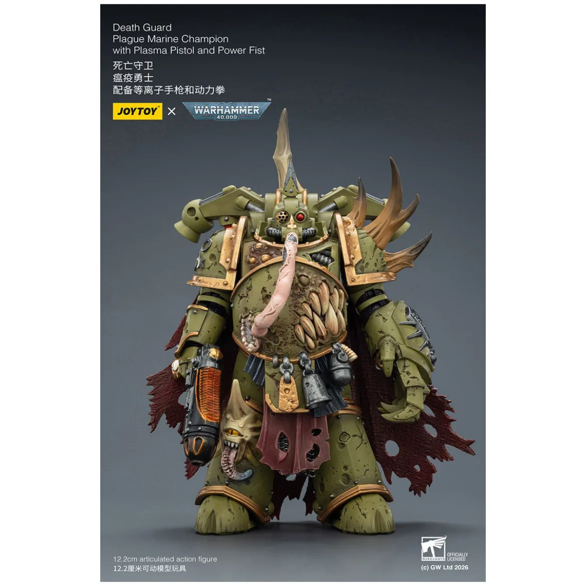 Joytoy - Death Guard - Plague Marine Champion with Plasma Pistol and Power Fist 1/18 - Warhammer 40k