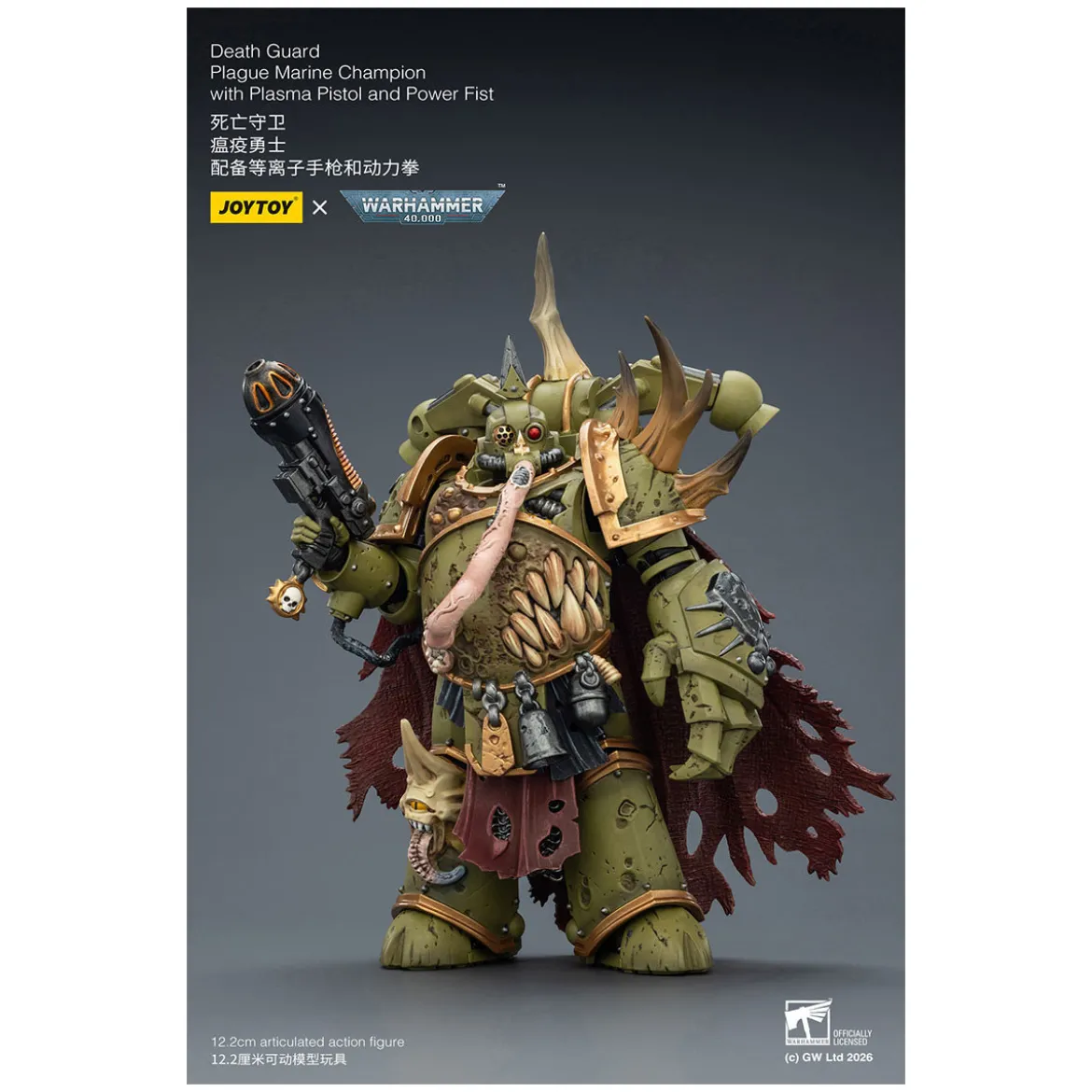 Joytoy - Death Guard - Plague Marine Champion with Plasma Pistol and Power Fist 1/18 - Warhammer 40k