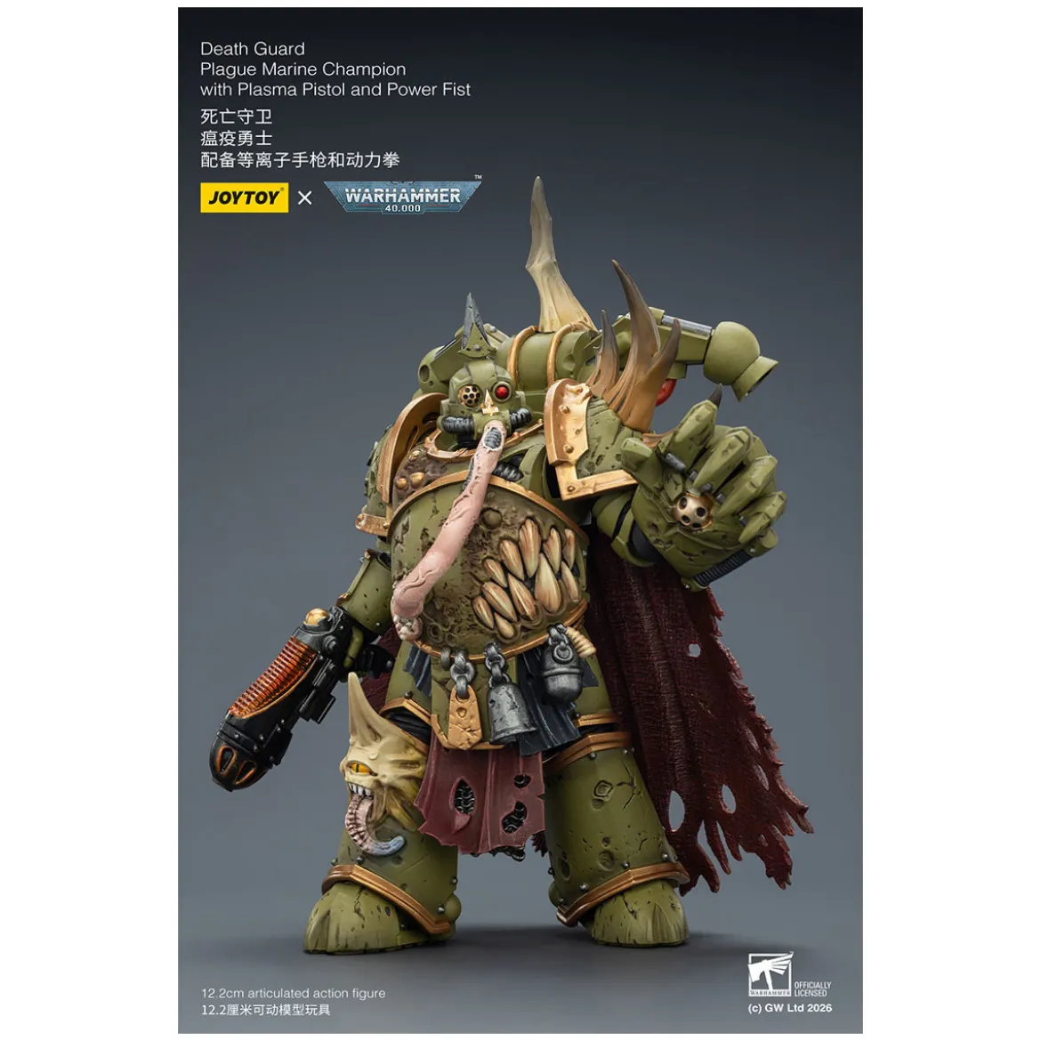 Joytoy - Death Guard - Plague Marine Champion with Plasma Pistol and Power Fist 1/18 - Warhammer 40k