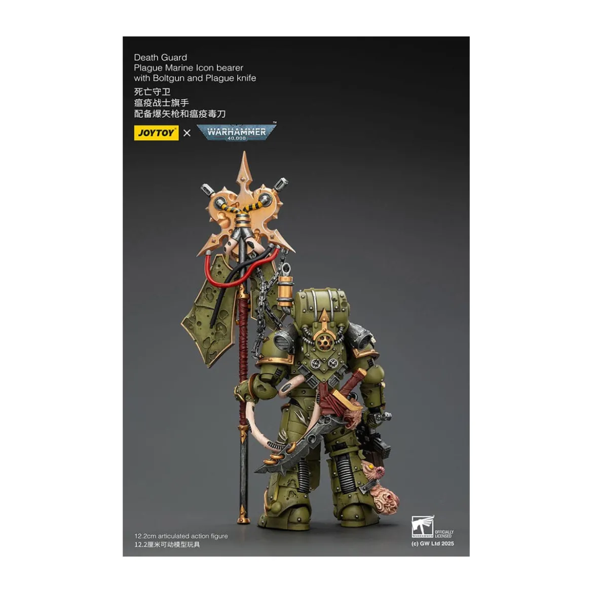 Joytoy - Death Guard - Plague Marine Icon bearer with Boltgun and Plague knife 1/18 - Warhammer 40k