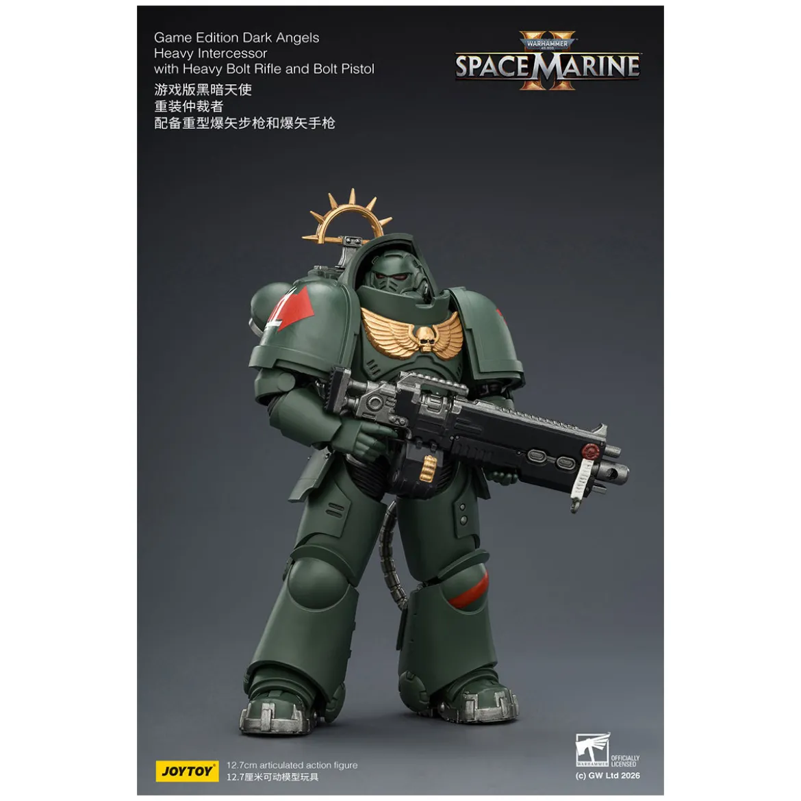 JoyToy - Space Marines II - Dark Angels - Heavy Intercessor with Heavy Bolt Rifle and Bolt Pistol 1/18