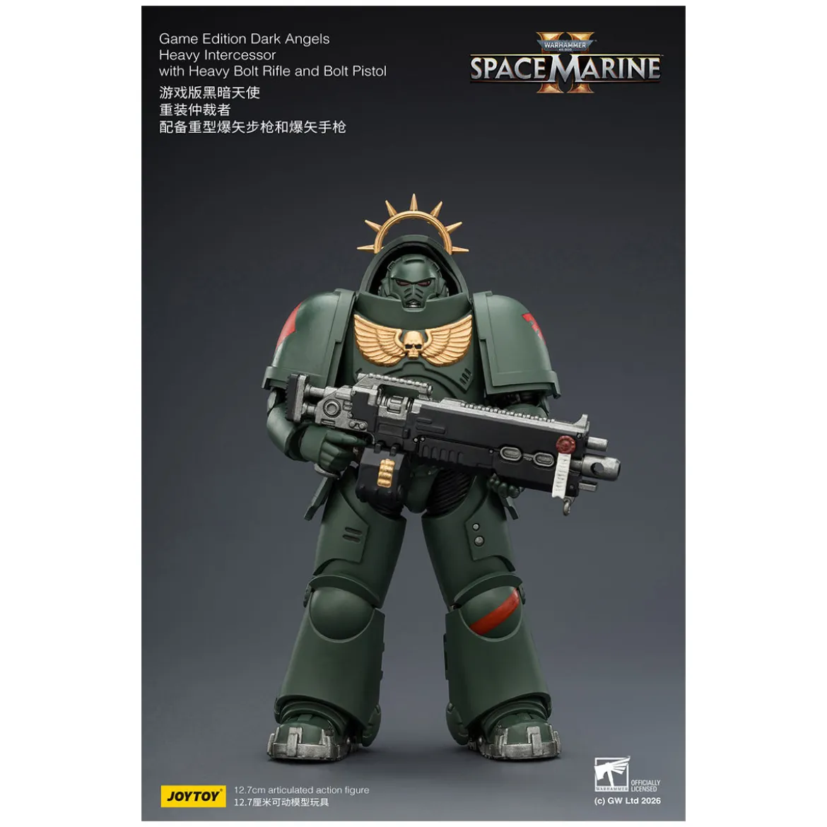 JoyToy - Space Marines II - Dark Angels - Heavy Intercessor with Heavy Bolt Rifle and Bolt Pistol 1/18