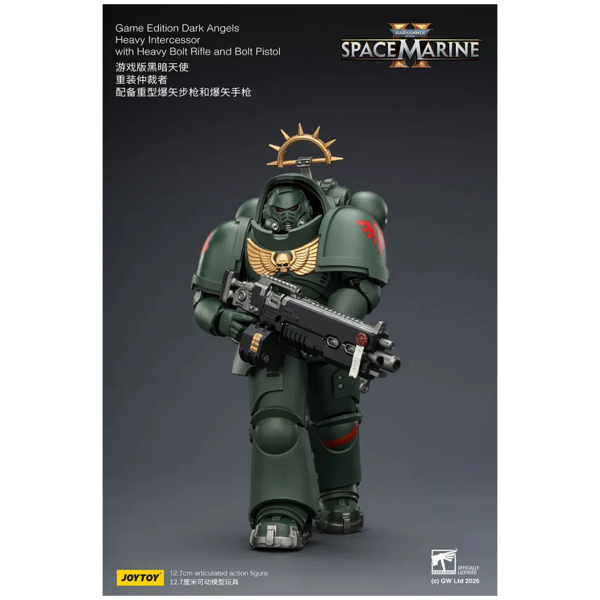 JoyToy - Space Marines II - Dark Angels - Heavy Intercessor with Heavy Bolt Rifle and Bolt Pistol 1/18