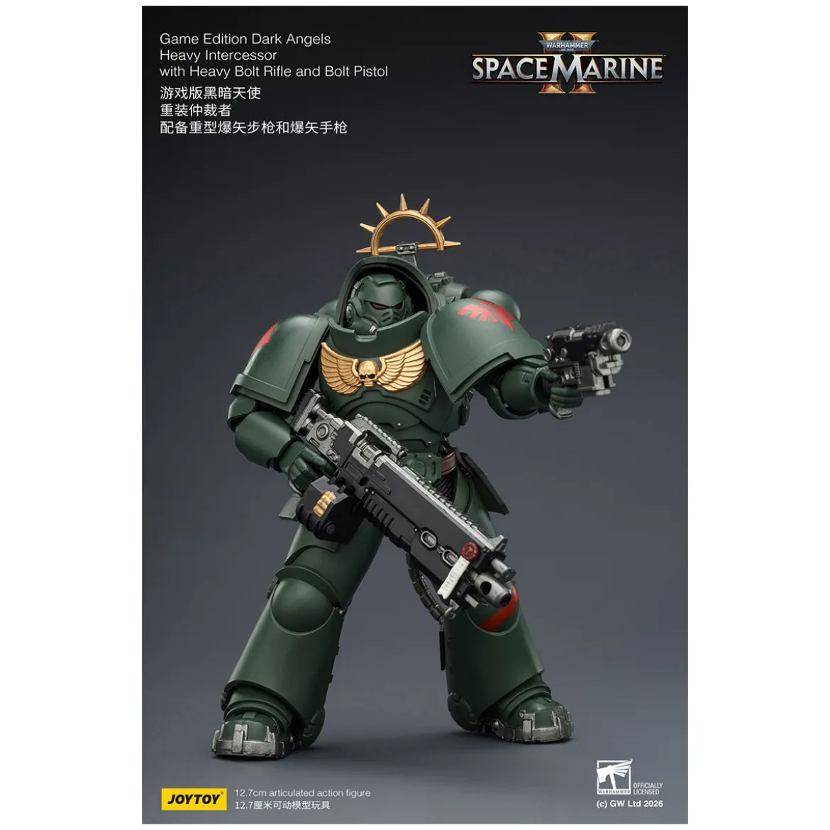 JoyToy - Space Marines II - Dark Angels - Heavy Intercessor with Heavy Bolt Rifle and Bolt Pistol 1/18