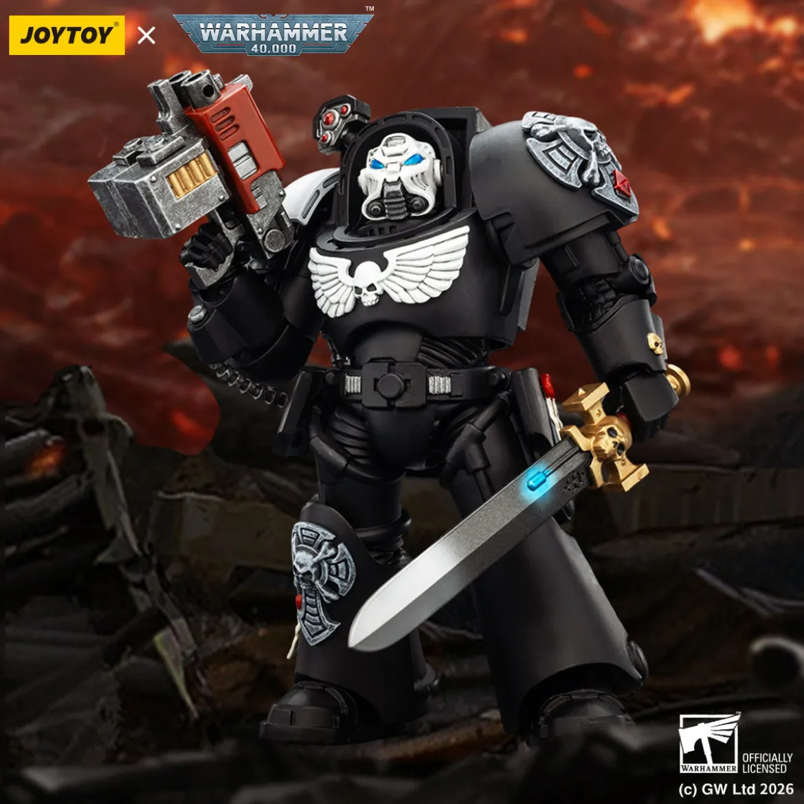 JoyToy Space Marines - Raven Guard - Terminator 1 with Power Sword and Storm Bolter 1/18 - Warhammer 40k