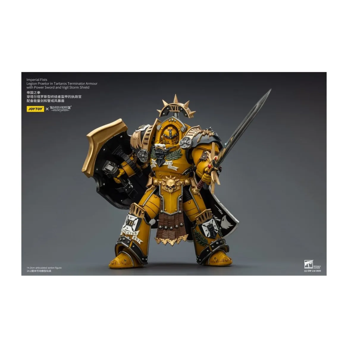 Joytoy - Warhammer - Imperial Fists - Legion Praetor in Tartaros Terminator Armour with Power Sword and Vigil Storm Shield 1/18