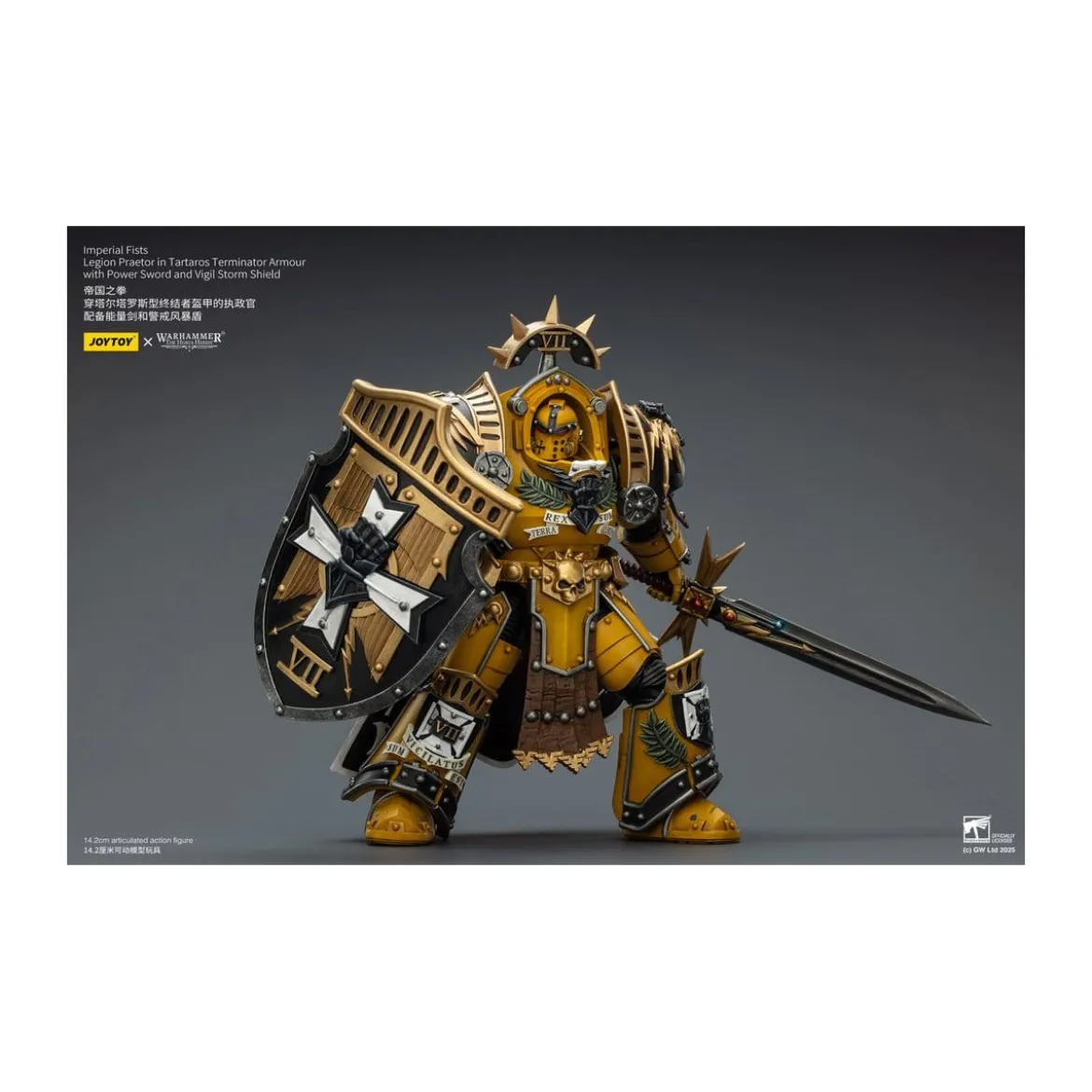 Joytoy - Warhammer - Imperial Fists - Legion Praetor in Tartaros Terminator Armour with Power Sword and Vigil Storm Shield 1/18
