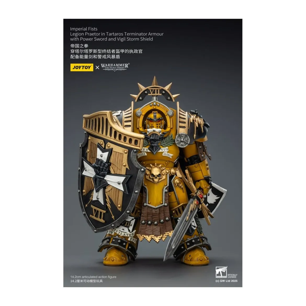 Joytoy - Warhammer - Imperial Fists - Legion Praetor in Tartaros Terminator Armour with Power Sword and Vigil Storm Shield 1/18