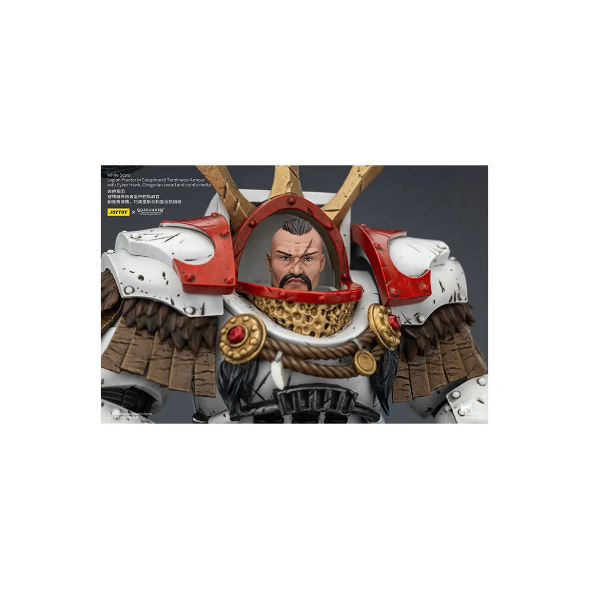 JoyToy - White Scars - Legion Praetor in Cataphractii Terminator Armour with Cyber Hawk, Chogorian sword and combi-melta 1/18