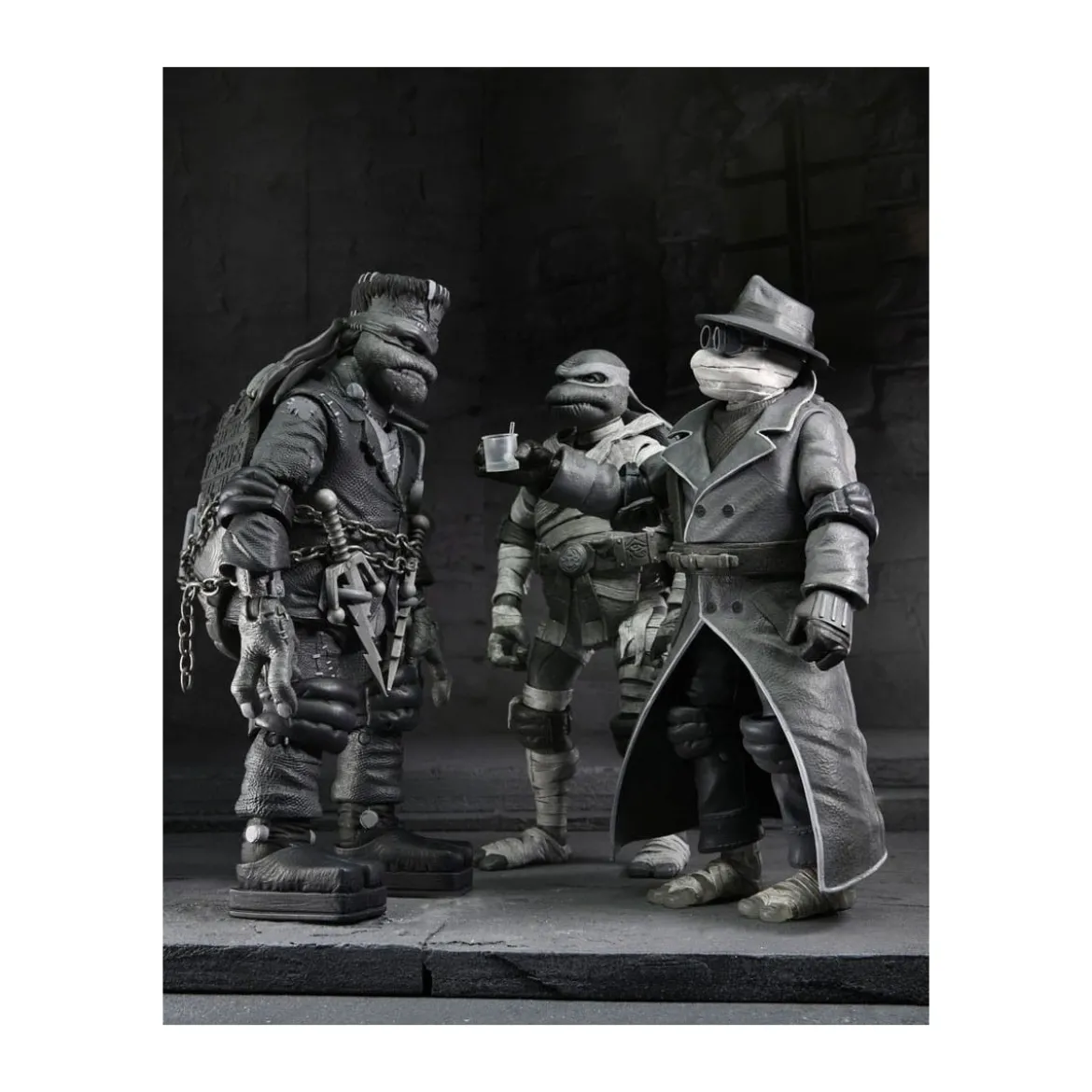 NECA - Pack 4 figurines Turtles Black & White - Universal Monsters x TMNT