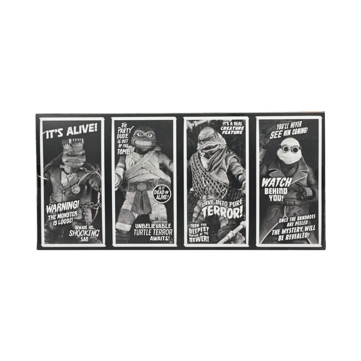 NECA - Pack 4 figurines Turtles Black & White - Universal Monsters x TMNT