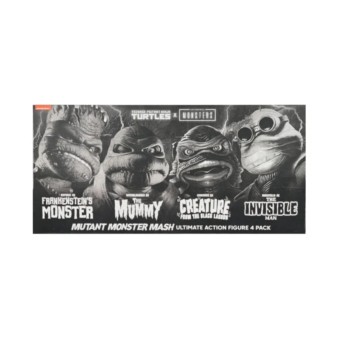NECA - Pack 4 figurines Turtles Black & White - Universal Monsters x TMNT